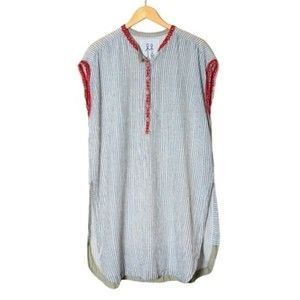 Johnny Was Hickory Stripe Oversize Cotton Tunic Embroidered Swim Cover